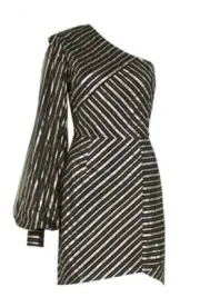 SASS & BIDE Size 6 (36) Women’s Mini Dress Black/Metallic Gold One Shoulder BNWT