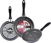 MAGEFESA K2 Gransasso Set of 3 Frying Pans (18/20/24) cm Vitrified Steel Grey Marl Exterior Double Layer Reinforced Stone Effect Non-Stick Coating Suitable for All Hobs
