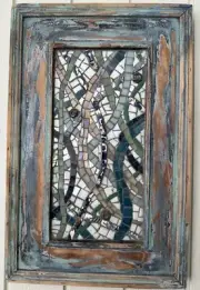 Large Mosaic Wall Art “Wild Vines”’ White, Blue, Green. Framed, Handmade