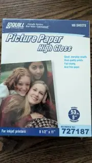 Pack Of Quill Picture Paper High Gloss 100 Sheets 8 1/2 X 11 InkJet Printer, New