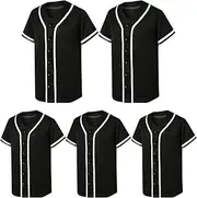 [MTTYYD] 5 Pack Mens Plain Blank Baseball Jersey Button Down Shirts Short Sleeve Hipster Hip Hop Sports Team Uniform