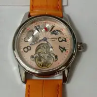 在飛比找Yahoo!奇摩拍賣優惠-BOSSWAY日月橘色機械皮帶男錶