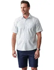 [Gazman] Easy Care Multi Check Short Sleeve Shirt in Navy