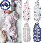 Baby Sleeping Bags Newborn Cotton Zipper Swaddle Blanket Wrap Hat 2Pcs Size 0-6M