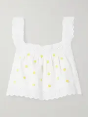 [Loretta Caponi] Loretta Caponi - Fiocchini Broderie Anglaise-trimmed Polka-dot Cotton-poplin Top - White - large large White