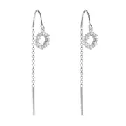 2PCS Silver plating Round Long Chain Stud Earring for Women Girls Wedding Jewelry