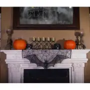 Spider Web / Bat Lace Window Swag Or Mantel Topper 37" x 23" Blk Halloween Decor