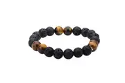 Men's Black Lava and Brown Tiger Eye Beads Bracelet