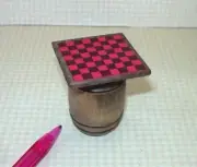 Miniature Checkerboard (1 7/16" Square) on Aged Wooden Barrel: DOLLHOUSE 1:12