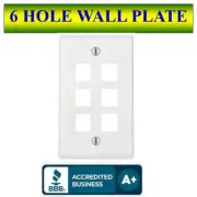 Wall Plate 6 Port White Keystone Jack for RJ45 HDMI, USB, A/V Connectors