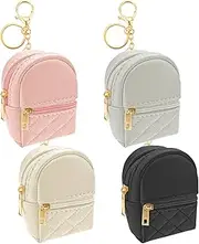 4 Pcs Mini Backpack Cosmetic Bag Keychain PU Leather Lipstick Holder Cute Case Coin Purse Wallet Card Holder Data Cable Organizer Zipper Pouch Portable Travel Storage Bag for Women, Multicolor