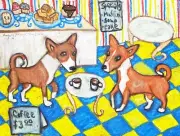 Basenji collectible ACEO PRINT Dog Miniature Art Card 2.5 X 3.5 by Artist KSAMS