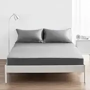 1000TC 100% Luxury Egyptian Cotton Fitted Sheet Set Anti-Pilling | INCL Fitted Sheet $ Pillowcases - NO Flat Sheet (Grey, King Single)