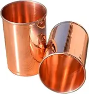 HEALTHANDWEALTH Copper Drinking Cups - Ayurvedic Health Pure Copper Tumblers – 2 pcs. Set - 300 ml (Plain Glass)