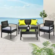 4 Piece Outdoor Wicker Furniture Set - Black