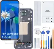 H&LYCYJ Display Screen for Samsung Galaxy A55 5G TFT A556V A556B A556B/DS LCD Screen Replacement Assembly Kit (Black with Frame, No Fingerprints