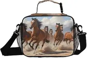 Desert Horse Racing Insulated Lunch Box for Women Men - Ideal for Work, Picnics - Includes Adjustable Shoulder Strap