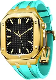 [CZKE] for Apple Watch Mod Kit 45mm Rugged Stainless Steel Case with Bands for Apple Watch Series 7 and Series 6/SE/5/4 (44mm) (Color : Gold Lake Green, Size : 44MM for 6/5/4/SE)