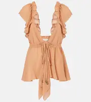 [Chloe] Chloé Ruffled silk chiffon top AU 12 orange