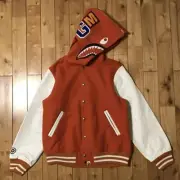 BAPE sleeve leather shark hoodie varsity jacket NIGO A Bathing Ape Size XL