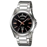 在飛比找蝦皮商城優惠-【CASIO】星期日期顯示不鏽鋼紳士腕錶-黑面X玫瑰金 (M