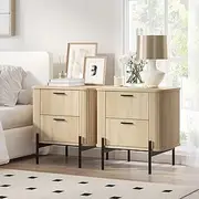 [Merryluk] Modern 2-Drawer Bedside Table Set, 50 x 40 x 55 cm, Fluted Panel Design, White