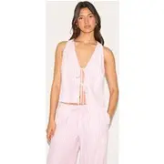 Pink Striped Sleeveless Tie Front Top, Pink
