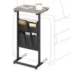 C Shaped End Table with Storage Bag, 28.3" Tall Small Side 1 Greige + Black
