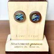 HANDMADE Earrings Artisan ABALONE Wood Shell Studs Hand Crafted Eco Friendly
