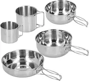 Outdoor Stainless Steel Pot Climbing Cups and Bowls Five-Piece Camping Picnic Barbecue pots and Convenient Folding cookware