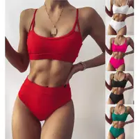 在飛比找ETMall東森購物網優惠-2021歐美女士純色分體泳衣性感沙灘背心式度假溫泉bikin