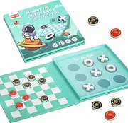Checkers Board Game for Kids 4-12, 2 in 1 Magnetic Checkers and Tic-Tac-Toe Sets Travel Toys Travel Games, Ideal Gifts for Young Kids 4 5 6 7 8 9