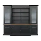 Hampton Style Buffet Sideboard and Glass Hutch Open Bookcase in Black