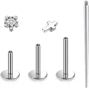 [Ruifan] Titanium Flat Back Lip Rings Internally Threaded Earrings Studs Nose Rings 16G Cross Curve Stripe Tragus CZ Cartilage Lobe Rook Helix Conch Labret Medusa Piercing Jewelry for Women Men