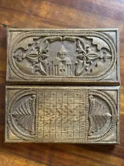 VINTAGE Christian CARVED WOOD CHESS Checkers & BACKGAMMON SET 2 SIDED FOLDABLE