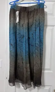 SILK Skirt INTO THE WILD Peter Nygard Sz L Sheer Fairy Overlay 100% Silk Mocha