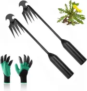 2 Pcs Garden Weeding Tools Set, Portable Garden Weeder Tool,4 Teeth Manganese St