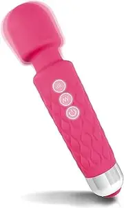 SAIKSHop Powerful Wand Massager with 20 Vibration Modes USB Rechargeable Handheld Cordless Personal Massager, Wireless Handheld Waterproof Quiet Rechargeable Portable Personal Full Body Massager Muscle Back Soreness Recovery(Rose)
