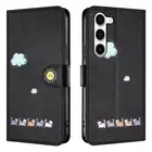 Leather Cat Wallet Phone Case Cover for Samsung S23 S22 S21 S20 Note 20