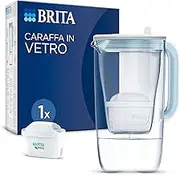 BRITA Glass Water Filter Jug Light Blue (2.5 L) Including 1 x Maxtra Pro All-in-1 Cartridge - Premium Design Glass Jug, Robust & Light/Reduces Limescale, Chlorine, Metals Such as Lead & Copper
