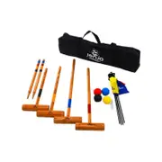 Outdoor Family Premium Wooden Croquet Ball Mallet Game 4 Player Set w/Carry Bag