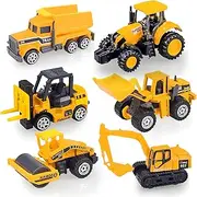Blooming lilies Diecast Construction Vehicles Truck Toys - 6 Pack Alloy Metal Construction Toys Play Models Excavator Truck & Crane for Kids Toddlers Boys Girls Age 3 4 5 6