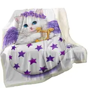 Cat Art Drawings the Cup Kitty Harp Angel Throw Blanket