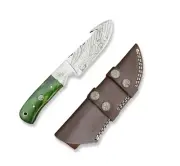 Custom Handmade Damascus Steel Fixed Blade Gut Hook knife with Pakka Wood Handle