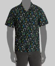 $230 A.P.C. Men's Black Print Short Sleeve Dress Button-Up Shirt Size XXL