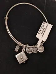 Alex Ani Graduation Cap 2016 Charm Silver Tone Bangle Bracelet 7 in