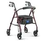 Medline 6” Wheel Steel Rollator Foldable Walker With Seat / Burgundy