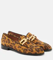 [Aquazzura] Aquazzura Brandi leopard-print leather loafers AU 7 orange