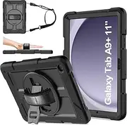 [TOPWANT] Case for Samsung Galaxy Tab A9 Plus 11 Inch 2023 (SM-X210/X216/X218), Heavy Duty Shockproof Case with [360° Rotating Stand][Hand Strap][Shoulder Strap] for Samsung Tab A9+/A9 Plus 11", Black