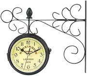 Clocks Outdoor, Vintage Double-Sided Rotation Metal Rack Outdoor Clocks for The Garden Wall Mounted Battery Powered